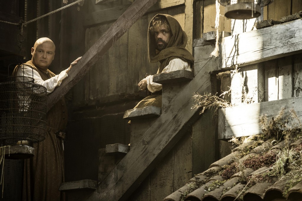 Conleth Hill as Varys and Peter Dinklage as Tyrion Lannister _ photo Helen Sloan_HBO