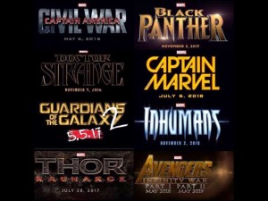 Marvel Phase 3 lineup Captain America Civil War Doctor Strange Guardians of the Galay 2 Thor Ragnarok Black Panther Captain Ms Marvel Inhumans Avengers Infinity War Part 1 Part 2